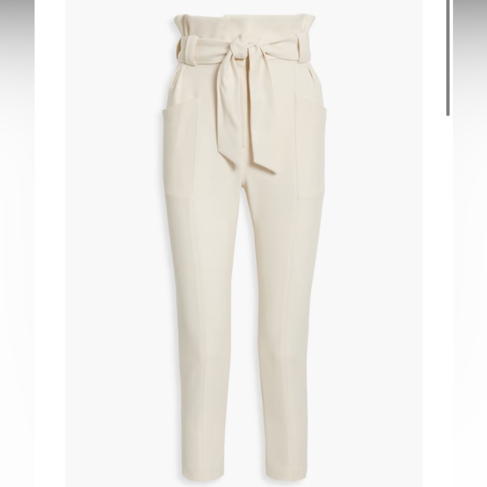NWT IRO Akin crop belted cotton-twill tapered pants ecru/cream paper bag waist